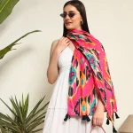 Women's Scarf Pink Ikat Print Cotton Fabric Dupatta