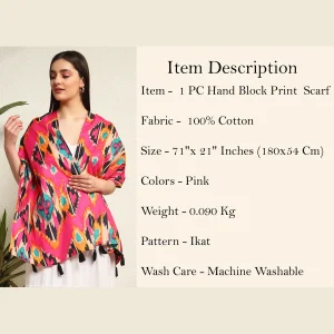 Women's Scarf Pink Ikat Print Cotton Fabric Dupatta - Image 9