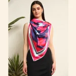 Women's Summer Satin Silk Scarf Blue & Pink Floral Print - Image 2