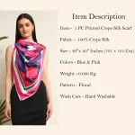 Women's Summer Satin Silk Scarf Blue & Pink Floral Print - Image 10