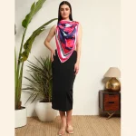 Women's Summer Satin Silk Scarf Blue & Pink Floral Print - Image 5
