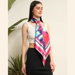 Women's Summer Satin Silk Scarf Blue & Pink Floral Print - Image 4