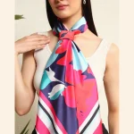 Women's Summer Satin Silk Scarf Blue & Pink Floral Print - Image 8