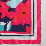 Women's Summer Satin Silk Scarf Blue & Pink Floral Print - Image 9
