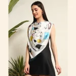 Women's White Inseparable Print Silk Square Scarf - Image 3