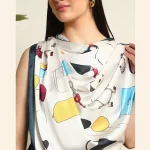 Women's White Inseparable Print Silk Square Scarf - Image 8