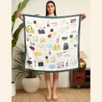 Women's White Inseparable Print Silk Square Scarf - Image 6