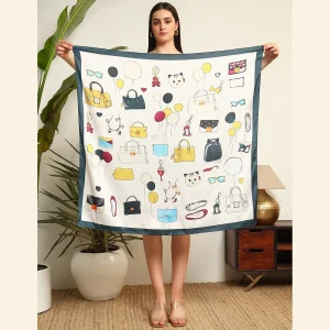 Women's White Inseparable Print Silk Square Scarf - Image 6