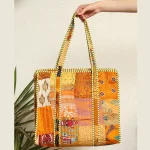 Women's Yellow Patchwork Silk Tote Bags - Image 5