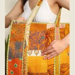 Women's Yellow Patchwork Silk Tote Bags - Image 6