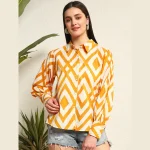 Yellow & White Diamond Print Women's Button Shirt - Image 2