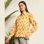 Yellow & White Diamond Print Women's Button Shirt - Image 3