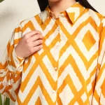 Yellow & White Diamond Print Women's Button Shirt - Image 8