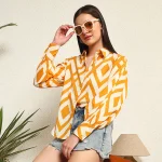 Yellow & White Diamond Print Women's Button Shirt