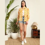 Yellow & White Diamond Print Women's Button Shirt - Image 6