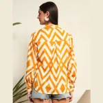 Yellow & White Diamond Print Women's Button Shirt - Image 7