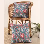 16" Luxury Blue Floral Print Cushion Cover