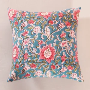 16" Luxury Blue Floral Print Cushion Cover - Image 3