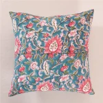 16" Luxury Blue Floral Print Cushion Cover - Image 4