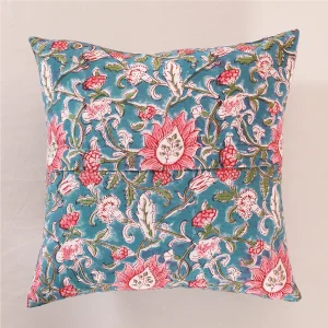 16" Luxury Blue Floral Print Cushion Cover - Image 4