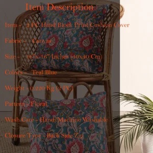 16" Luxury Blue Floral Print Cushion Cover - Image 7