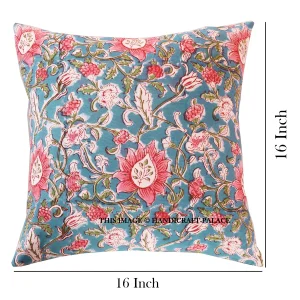16" Luxury Blue Floral Print Cushion Cover - Image 6