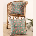 2 Set of Handmade Floral Printed Green Cushion Cover