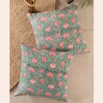 2 Set of Handmade Floral Printed Green Cushion Cover - Image 2