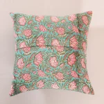 2 Set of Handmade Floral Printed Green Cushion Cover - Image 4