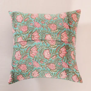 2 Set of Handmade Floral Printed Green Cushion Cover - Image 4