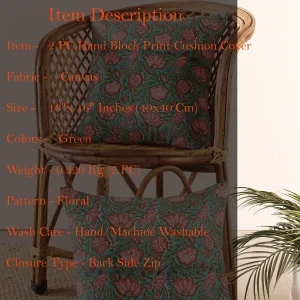 2 Set of Handmade Floral Printed Green Cushion Cover - Image 7