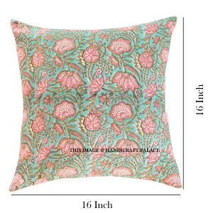 2 Set of Handmade Floral Printed Green Cushion Cover - Image 6