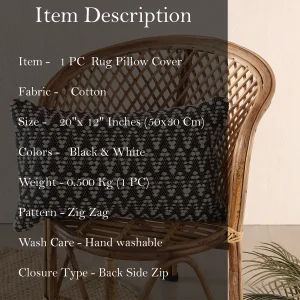 20"x12" Pillow Case Indian Handmade Black White Zig Zag - Image 7