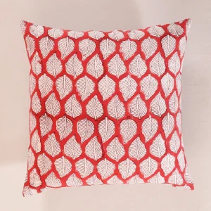 Beautiful Red Leaf Printed Canvas Cushion Cover 16" - Image 3