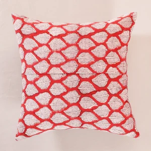 Beautiful Red Leaf Printed Canvas Cushion Cover 16" - Image 4