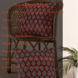 Beautiful Red Leaf Printed Canvas Cushion Cover 16" - Image 7