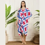 Beautiful Tie Dye Print Rayon Sundress Blue Pink Kaftan - Image 2