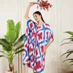 Beautiful Tie Dye Print Rayon Sundress Blue Pink Kaftan