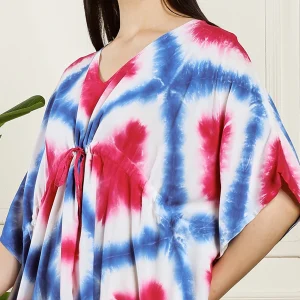 Beautiful Tie Dye Print Rayon Sundress Blue Pink Kaftan - Image 8