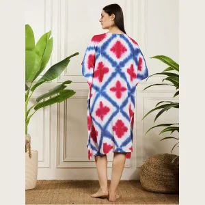 Beautiful Tie Dye Print Rayon Sundress Blue Pink Kaftan - Image 7
