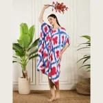 Beautiful Tie Dye Print Rayon Sundress Blue Pink Kaftan - Image 6