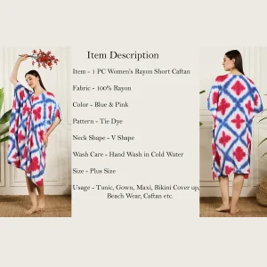 Beautiful Tie Dye Print Rayon Sundress Blue Pink Kaftan - Image 10