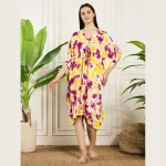 Beautiful Yellow & Purple Tie Dye Printed Kimono Kaftan - Image 2