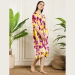 Beautiful Yellow & Purple Tie Dye Printed Kimono Kaftan - Image 3