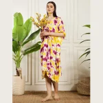 Beautiful Yellow & Purple Tie Dye Printed Kimono Kaftan - Image 6