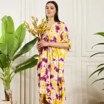 Beautiful Yellow & Purple Tie Dye Printed Kimono Kaftan