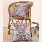 Blue Floral Print Canvas Cushion Cover Home Decor