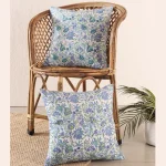 Hand Block Print Canvas Cushion Cover Blue Floral