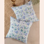 Hand Block Print Canvas Cushion Cover Blue Floral - Image 2