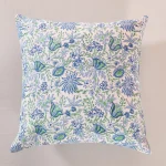 Hand Block Print Canvas Cushion Cover Blue Floral - Image 3